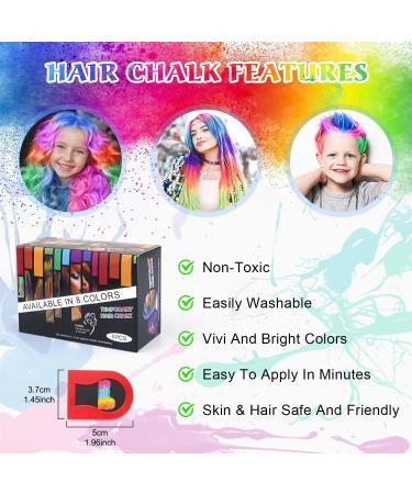 8 Colors Washable Hair Chalks for Girls - Temporary & Non-Sticky Hair Dye Perfect Gift for Kids, Women - Ideal for Makeup, Halloween, Christmas, Birthday, Cosplay - Buy Online on GoSupps.com