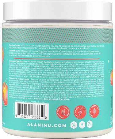 Alani Nu Pre Workout Powder | Amino Energy Boost | Endurance Supplement | Sugar Free | 100mg Caffeine | L-Theanine Beta-Alanine Citrulline | 30 Servings (Juicy Peach) - Buy Online on GoSupps.com