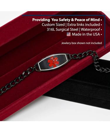 Customizable Medical Alert Bracelet for Men - Stainless Steel Black Free Engraving & ID Card | USA Made - Buy Online on GoSupps.com