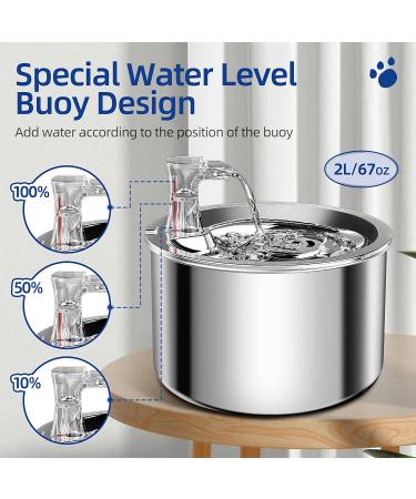 Homtyler Stainless Steel Cat Water Fountain - Ultra-Quiet Pump, 2L Capacity, Automatic Dispenser for Multiple Pets - Buy Online on GoSupps.com