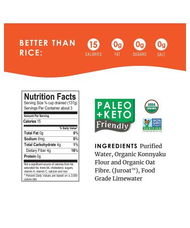 Organic Vegan Shirataki Rice - USDA Certified, Gluten-Free, Non-GMO, Keto & Diabetic Friendly, Zero Net Carbs, Paleo, Fully Cooked, Low Calorie - 14oz (Pack of 6) - Buy Online on GoSupps.com