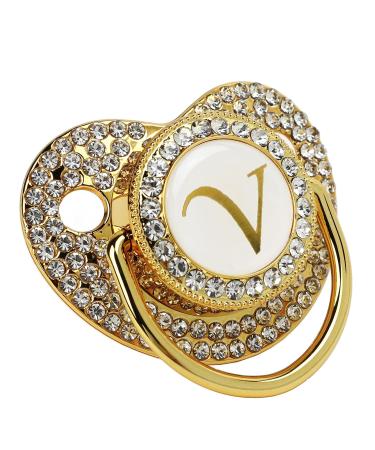 Personalized Bling Baby Pacifier | Asixxsix Golden Letter Pacifier with Clip | Perfect for Newborn Photography & Baby Showers - Buy Online on GoSupps.com