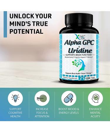 Alpha GPC Choline 600mg + Uridine Monophosphate 300mg Nootropic Supplement - Boost Focus, Energy & Cognitive Performance - 120 Veggie Capsules - Buy Online on GoSupps.com