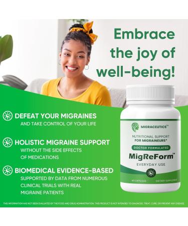 MigReForm Doctor Formulated Nutritional Supplement and Migraine Wellness Support - Natural Migraine Health Formula with Magnesium Vitamin B2 & CoQ10-60 Capsules for Women & Men - Buy Online on GoSupps.com