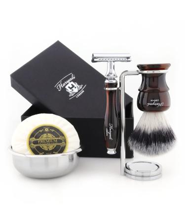 Haryali London Men's Shaving Set with Double Edge Safety Razor with White Badger Hair Stand Bowl and Soap