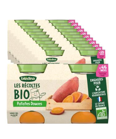 Blédina - Les Récoltes Bio - 24 Small Pots for Babies - Sweet Potatoes from 4/6 Months (Pack of 12 x 2 jars)