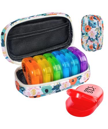 Serfeymi Weekly Travel Pill Organizer 2 Times A Day AM PM Upgraded Rainbow Pill Box 7 Day with Portable Zipper Canvas Pill Case Medicine Organizer for Pills Vitamins Fish Oils - Bloom 01 Canvas Pill Box A Canvas Bloom 01.