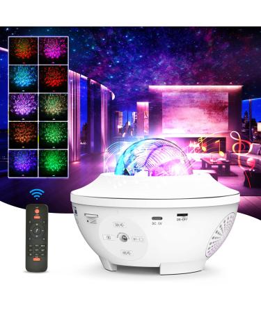 Galaxy Projector Star Projector Light Ocean Wave LED Night Light for Kids Night Light for Bedroom with Music Bluetooth Speaker Timer Birthday Gifts for Baby Adults Home Room Decor White