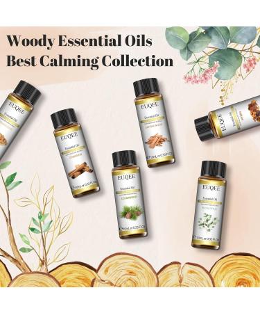EUQEE Woody Aromatherapy Essential Oils Set - Eucalyptus, Cedarwood, Sandalwood, Frankincense, Cinnamon, Myrrh - 6 x 10ml White Bottles - Buy Online on GoSupps.com