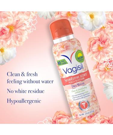 Vagisil Scentsitive Scents Feminine Dry Wash Deodorant Spray - Gynecologist Tested Paraben Free Peach Blossom - 2.6 Ounce (Pack of 2) - International Shipping Available - Buy Online on GoSupps.com