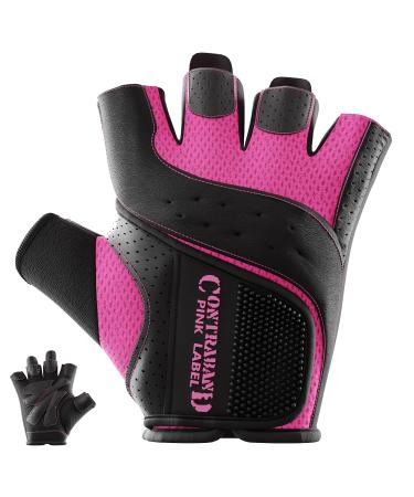 Contraband Pink Label 5137 Women's Padded Weight Lifting and Rowing Gloves w/ Grip-Lock Padding (Pair) - Machine Washable Fingerless Workout Gloves Designed Specifically for Women Pink Medium