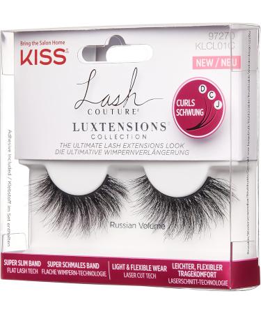 KISS Lash Couture LuXtensions Collection 1 Pair of Fake Lashes Russian Volume Light and Flexible Faux-Mink Eyelash with Super Slim Band includes Lash Glue - Buy Online on GoSupps.com