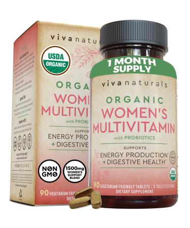 Women Multivitamin with Iron and Probiotics (90 Tablets)   Multivitamin for Women with Vitamins B12  C  D and E   Daily Vitamins for Women - Organic Multi Vitamin Supplement for Women
