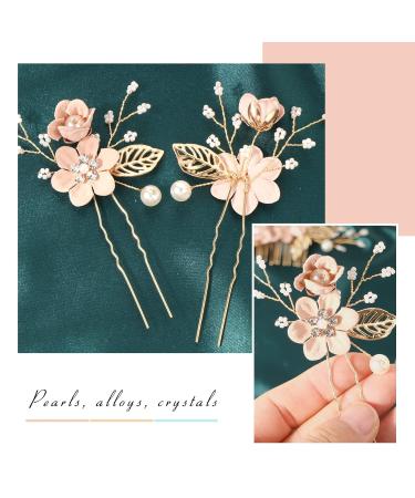 Buy Boyrot 3 pcs Hair Jewelry - Wedding Flowers Hair Crest with Pearl Pink Hairpins | Bridal Hair Accessories & Clips for Women and Girls - Buy Online on GoSupps.com