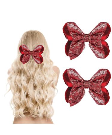 WLLHYF 2 PCS 5Inch Sequin Hair Bows Clips - Large Alligator Hair Barrettes for Girls, Red - Perfect for Birthday Parties and Gifts - Buy Online on GoSupps.com