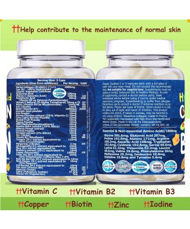 Marine Collagen Type 1&3 + Biotin 10000mcg 2 Bottles | Hyaluronic Acid Vitamins Minerals | 2432mg Hydrolyzed Peptides | Skin Hair Nails - Buy Online on GoSupps.com