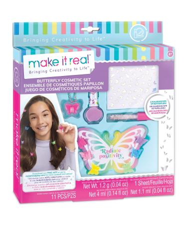 Make It Real: Butterfly Dreams Cosmetic Set - 11 Pieces Tweens & Girls Includes 6 Butterfly Hair Clips Polish Nail Stickers 2 Lip Gloss & Instructions Butterflies Makeup & Beauty Kids Ages 8+ Butterfly Cosmetics