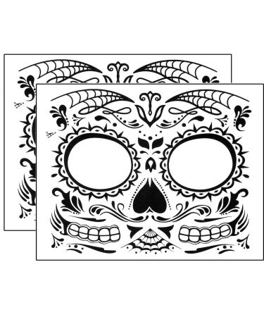Black Web Sugar Skull Day of the Dead Temporary Face Tattoo Kit for Men and Women - Set of 2 Kits - Buy Online on GoSupps.com
