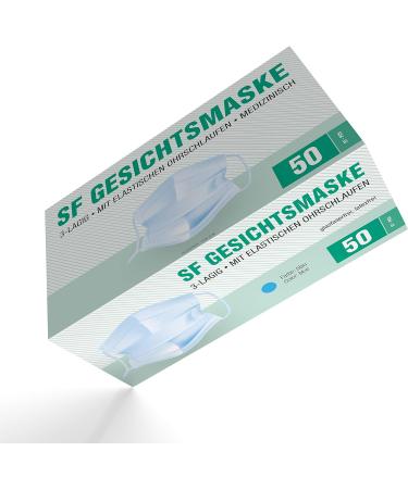 Buy SF Mundschafts 50-Pack Medical Surgical Masks - EN 14683 Certified 3-Layer Disposable Face Masks for Mouth & Nose Protection - Buy Online on GoSupps.com