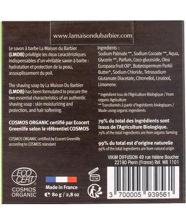 Savon Barbe au Beurre de Karit Bio - Ecocert Cosmos Organic 99% d Ingr dients d Origine Naturelle 79% Issus de l Agriculture Biologique - Fabrication Fran aise - 80 g - Buy Online on GoSupps.com
