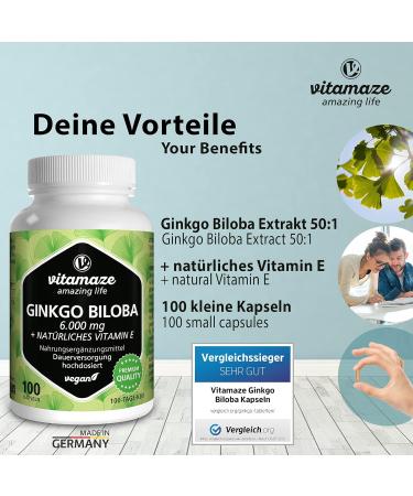Ginkgo Biloba Capsules 6000mg with Acai, L-Carnitine & Vitamin E | Memory & Energy Booster | 100 Days Supply | Gingko Biloba Extract 50:1 | Additive-Free Supplement - Buy Online on GoSupps.com