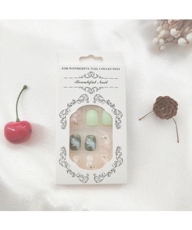 Green Halo Camellia Press on Nails - 24 Pcs Full Cover False Nails with Floral Design for Women - Buy Online on GoSupps.com