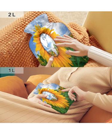 Sunflower World Hot Water Bottle - 2L Soft Fleece Cover for Hot & Cold Compresses - International Shipping Available - Buy Online on GoSupps.com