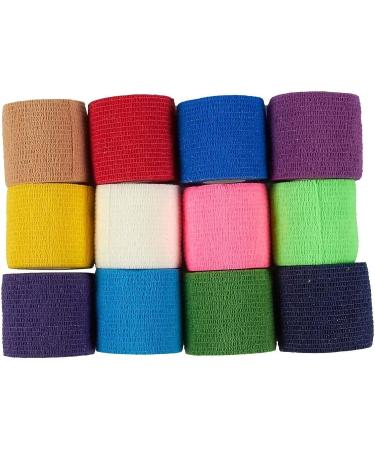 Colorful Medical Self Adhesive Bandage Wrap - 24 Rolls, 2 x 5 Yards, Breathable Cohesive Vet Tape for First Aid Kits, Sports Injuries - 12 Colors - Buy Online on GoSupps.com