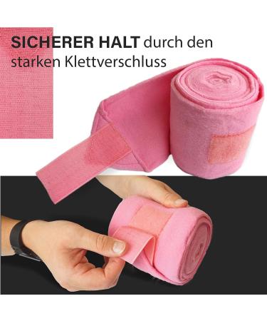 Fleece Horse Bandages with Velcro Fastener - 4 Set in Pink for Ponies | Practical Storage Bag Included - Shop Now! - Buy Online on GoSupps.com