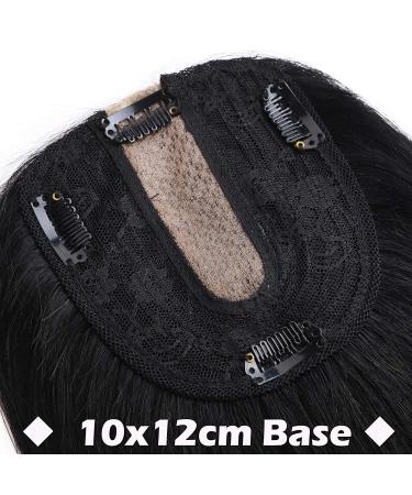 Silk-Co Hair Topper Real Hair - 10x12cm Toupet for Women Remy Silk Base Clip-In Extensions 25cm RabenSchwarz - Buy Online on GoSupps.com