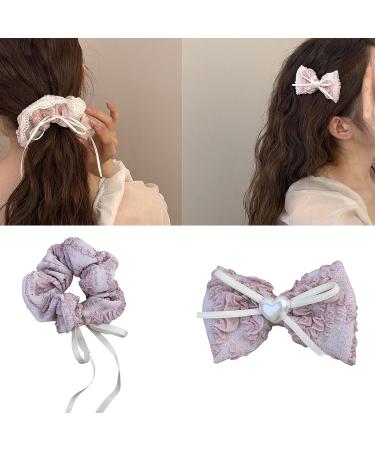 amangul Sweet Ballet Ribbon Bowknot Headband Hair Clip for Women Girl French Style Hair Scrunchies Elegant Hair Style Tool(Pink Colon Ring) - Buy Online on GoSupps.com