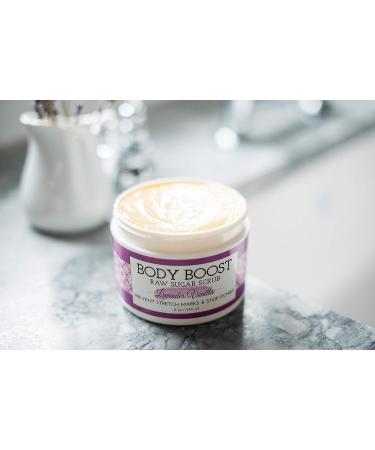 Body Boost Lavender Vanilla Raw Sugar Scrub 8 oz - for Dry Skin, Stretch Marks & Scars - Pregnancy Safe - Vegan & Allergen Free - Buy Online on GoSupps.com