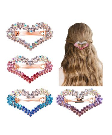inSowni 4 Pack Gold Glitter Sparkly Gems Crystal Rhinestones Heart Decorative Metal French Barrettes Alligator Snap Hair Clips Pins Accessories for Women Girls - Buy Online on GoSupps.com
