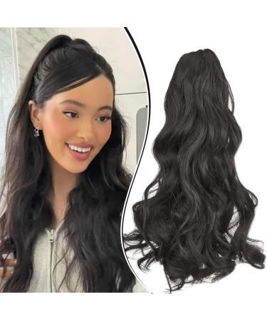 Dcbaboo 18inch Claw Clip in Ponytail Hair Extensions Long Wavy Ponytail Extension Curly Synthetic Pony tails Natural Wave One Piece Hairpiece Fake Ponytail for Women Dark Brown 18 inch 150g Dark Brown