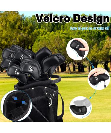 Golf Iron Covers Set 12pcs | PU Leather, Waterproof & Durable | Black Club Head Covers with Embroidery | Fits Most Irons | Right Handed - Buy Online on GoSupps.com