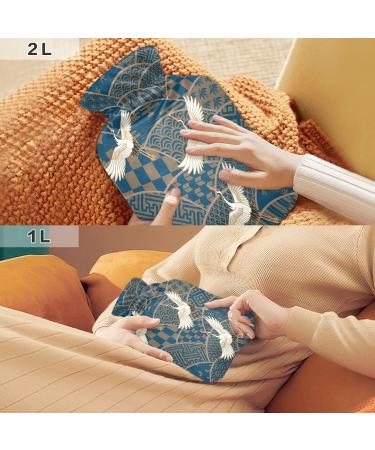Mnsruu Japanese Hot Water Bottle with Crane Design & Velvet Cover | 1L Warm-Up Bag for Hand Pain Relief & Heat/Cold Therapy - Buy Online on GoSupps.com