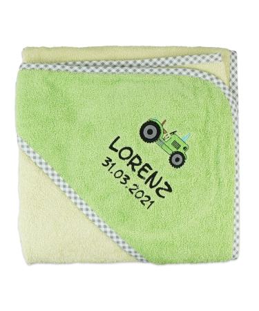 Wolimbo hooded towel personalized with name and motif - opal green - 100x100 cm - for babies and children 100x100cm Green Border Checked