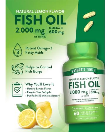 Nature's Truth Fish Oil Omega 3 Supplement | 2000mg | 60 Softgels | EPA & DHA | Lemon Flavor | Non-GMO and Gluten Free - Buy Online on GoSupps.com