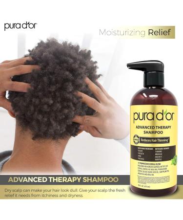 PURA D'OR Advanced Therapy Shampoo 16oz | Reduces Hair Thinning, Increases Volume | Biotin, Argan Oil, Aloe Vera | For All Hair Types Men & Women - Buy Online on GoSupps.com
