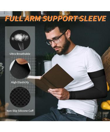Lymphedema Compression Arm Sleeve for Men & Women - 20-30 mmHg Silicone Band Support for Arthritis & Edema - XX-Large Black - Buy Online on GoSupps.com