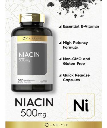 Carlyle Niacin 500mg | 250 Capsules - Non-GMO & Gluten Free - Buy Online on GoSupps.com