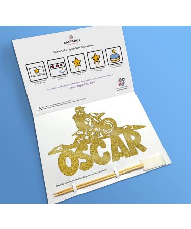 Cakeshop Cake Decoration Pack | Motorcross Dirtbike Theme Premium Double Sided Glitter Card Cake Topper & 25g Party Pack of Cake Sugar Sprinkles | Custom Name Cake Decorations (Gold) Prime Glitter Card: Gold - Buy Online on GoSupps.com