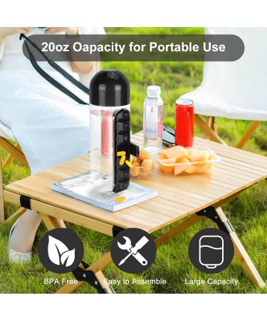 2-in-1 Medicine Box Water Cup & Pill Organizer - 20 oz Sports Water Bottle - Black - Buy Online on GoSupps.com