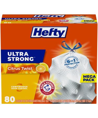 Hefty Ultra Strong Tall Kitchen Trash Bags, 13 Gallon Citrus Twist Scent, 80 Count (Pack of 1), White Citrus Twist - 80 Count