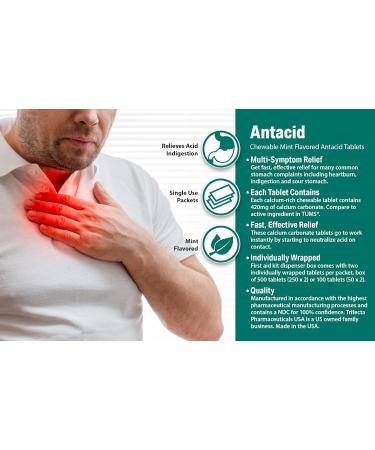 Globe Chewable Mint Antacid Tablets for Acid Indigestion Heartburn and Upset Stomach - 50 Packets of 2 Tablets Each 100 Count. Made in The USA - Buy Online on GoSupps.com