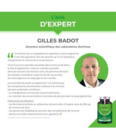 CHROME - 100% Pure Formula - 250 g of Chromium Picolinate - Maintaining Blood Sugar Level and Control of Appetite - 120 Vegan Capsules - Nutrimea - Made in France - Buy Online on GoSupps.com