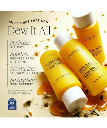 Farmacy Honey Milk Face Essence - Hydrating Milky Toner with Honey Ceramides + Chamomile - Helps Strengthen Skin Barrier + Replenish Moisture - Soothing + Calming Skincare (120ml) 4 Fl Oz (Pack of 1) - Buy Online on GoSupps.com