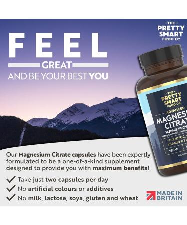 Magnesium Citrate 1480mg 180 Vegan Capsules with Turmeric, Zinc, Vitamins D3 & B6 | High Absorption Premium Supplements - 90 Day Supply | UK Made - Buy Online on GoSupps.com