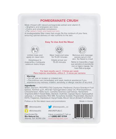 BioRepublic Pomegranate Crush Illuminating Sheet Mask - 1 ct, 0.63 oz | Revitalize & Brighten Skin - Buy Online on GoSupps.com