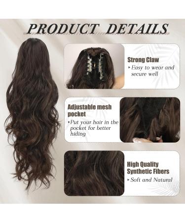 BARSDAR 20'' Black Ombre Mix Medium Chestnut Brown Claw Clip Ponytail Extension - Synthetic Long Wavy Hair Extension for Women - Daily Use - Pack of 1 - Buy Online on GoSupps.com